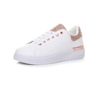 AJVANI Womens Ladies Flat Diamante Crystal Glitter Sparkly lace up Trainers Size 5 38 White Rose Gold