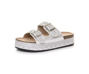 AJVANI Womens ladies flat diamante sparkly slides platform footbed sandals size