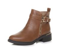 AJVANI Womens ladies flat low heel buckle gold zip smart casual ankle boots size 5 38