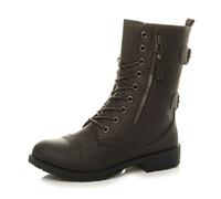 Ajvani Womens Ladies Flat Low Heel lace up Zip Combat Military Ankle Boots, Brown Matte, 8 UK