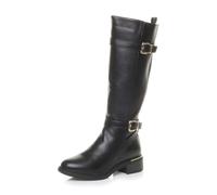 AJVANI Womens ladies flat low heel stretch buckle chelsea calf riding boots size