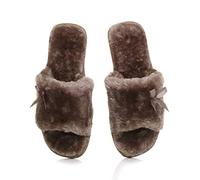 AJVANI Womens ladies flat peep toe bow cosy faux sheepskin fur slip on slippers size
