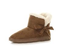 Ajvani Womens Ladies Flat Pull on Cosy Fur Lined Ankle Boots Booties Slippers, Chestnut Tan, 4 UK