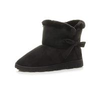 Ajvani Womens Ladies Flat Pull on Cosy Fur Lined Ankle Boots Booties Slippers Size, 4 UK, Black / Black Fur