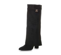 AJVANI Womens ladies high block heel pointed toe lock skirted knee boots size