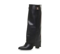 AJVANI Womens ladies high block heel pointed toe lock skirted knee boots size