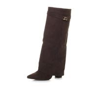 AJVANI Womens ladies high block heel pointed toe lock skirted knee boots size