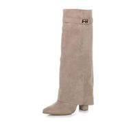 AJVANI Womens ladies high block heel pointed toe lock skirted knee boots size