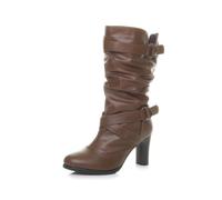 AJVANI Womens ladies high block heel ruched calf boots size