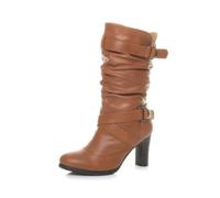 AJVANI Womens ladies high block heel ruched calf boots size