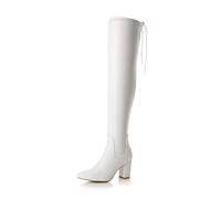 AJVANI Womens ladies high block heel stretch lace up riding over the knee boots size