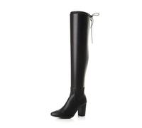 AJVANI Womens ladies high block heel stretch lace up riding over the knee boots size