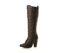 AJVANI Womens ladies high chunky block heel lace up calf knee military combat biker boots size