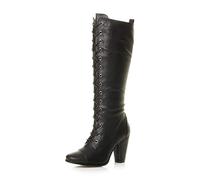 AJVANI Womens ladies high chunky block heel lace up calf knee military combat biker boots size
