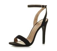 Ajvani Womens Ladies high Heel Ankle Strap Barely There Strappy Sandals Shoes, 3 UK, Black Suede