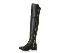 Ajvani Womens Ladies high Over The Knee Stretch Pull on Low Heel Boots, Black Matte Gold Zip, 5 UK