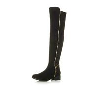 AJVANI Womens ladies low block heel contrast stretch faux snake gold decoration zip knee high over knee boots size