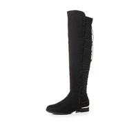 AJVANI Womens ladies low block heel contrast stretch faux snake gold decoration zip knee high over knee boots size
