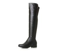 AJVANI Womens ladies low block heel contrast stretch faux snake gold decoration zip knee high over knee boots size