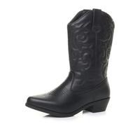 AJVANI Womens Ladies Low Cuban Heel Pointed Toe Western Calf Cowboy Boots Size 4 37 Black Matte