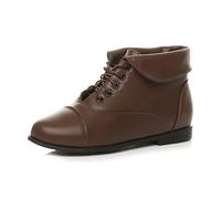 AJVANI Womens ladies low heel flat lace up fold over cuff victorian vintage style pixie ankle boots booties size