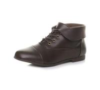 AJVANI Womens ladies low heel flat lace up fold over cuff victorian vintage style pixie ankle boots booties size
