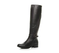 AJVANI Womens ladies low heel flat stretch calf zip buckle strap riding biker boots size.