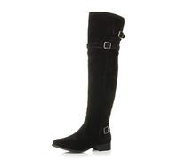 Ajvani Womens Ladies Low Heel Strap Buckle Winter Zip Over Knee Biker Riding Boots, Black Suede, 6 UK