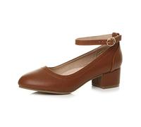 AJVANI Womens Ladies Low mid Block Heel Ankle Strap smart Work Vintage Comfort Court Shoes Size