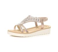 Ajvani Womens Ladies Low Wedge Heel Flatform Diamante t-bar Slingback Sandals - Rose Gold - 6 UK