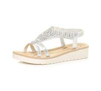 AJVANI Womens ladies low wedge heel flatform diamante t-bar slingback sandals size