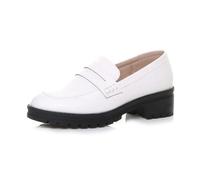 AJVANI Womens Ladies mid Block Heel Chunky Slip on School Shoes Penny Loafers Size