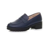 AJVANI Womens Ladies mid Block Heel Chunky Slip on School Shoes Penny Loafers Size