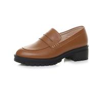 AJVANI Womens Ladies mid Block Heel Chunky Slip on School Shoes Penny Loafers Size