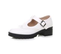 AJVANI Womens Ladies mid Block Heel Chunky t-bar Mary Jane Brogue Shoes Size
