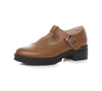 AJVANI Womens Ladies mid Block Heel Chunky t-bar Mary Jane Brogue Shoes Size