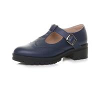 AJVANI Womens Ladies mid Block Heel Chunky t-bar Mary Jane Brogue Shoes Size 3 36