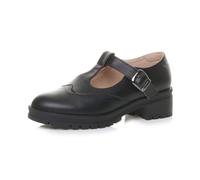 AJVANI Womens Ladies mid Block Heel Chunky t-bar Mary Jane Brogue Shoes Size 4 37 Black Matte
