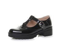 AJVANI Womens Ladies mid Block Heel Chunky t-bar Mary Jane Brogue Shoes Size 7 40 Black Patent