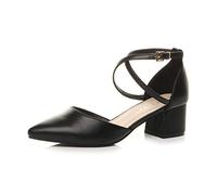 AJVANI Womens Ladies mid Block Heel Cross Strap Evening Mary Jane Court Shoes Size 3 36 Black Matte