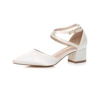 AJVANI Womens Ladies mid Block Heel Cross Strap Evening Mary Jane Court Shoes Size 4 37 Ivory Satin