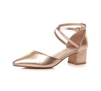 AJVANI Womens Ladies mid Block Heel Cross Strap Evening Mary Jane Court Shoes Size 4 37 Rose Gold