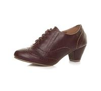 Ajvani Womens Ladies mid Block Heel Cut Out lace up Brogue Shoe Boots Booties, Bordeaux Matte Brogue, 9 UK