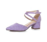 AJVANI Womens Ladies mid Block Heel Pointed Toe Cross Strap Two Part Mary Jane Court Shoes Sandals Size