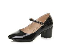 AJVANI Womens Ladies mid Block Heel Strap Work Evening Party Mary Jane Court Shoes Size 7 40 Black Patent