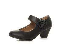 Ajvani Womens Ladies mid Chunky Heel Mary Jane Flower Padded Comfort Shoes, Black, 7 UK