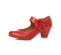 Ajvani Womens Ladies mid Chunky Heel Mary Jane Flower Padded Comfort Shoes , Red, 8 UK