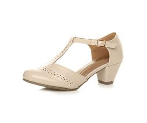 AJVANI Womens Ladies mid Cuban Heel Cut Out T-bar Mary Jane Comfort Grip Sole Brogues Sandals Shoes Size