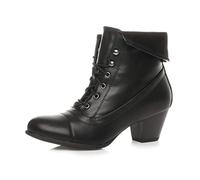 Ajvani Womens Ladies mid Heel lace up Vintage Fur Cuff Pixie Ankle Boots, Black Matte, 8 UK
