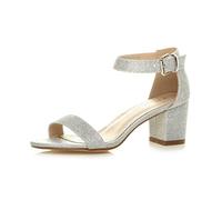 Ajvani Womens Ladies mid Heel peep Toe Buckle Ankle Strap Party Strappy Sandal Size 3 36, Silver Glitter, 3 UK